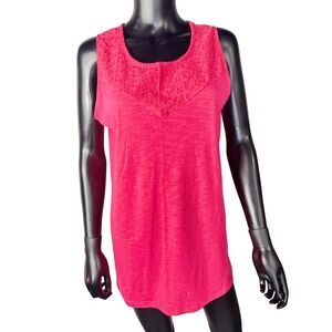 Northcrest Tank Top Womens L Pink Sleeveless Crochet Trim Casual Summer
